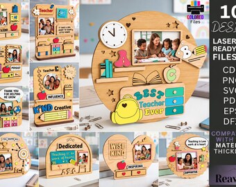 Teacher Gift Bundle, Personalized Photo Frame, Appreciation Plaque, Laser Cut Glowforge Cnc Files