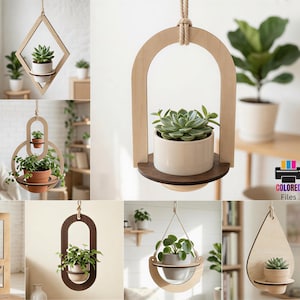 Hanging Planter Plant Hanger Laser Cut Files | 10 Geometric Boho Pot Holder Designs Glowforge | Succulent Plant Lover Gift | Digital SVG