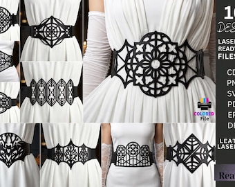 File per taglio laser di cintura gotica - Modello di cintura corsetto vittoriana - Accessorio di moda gotica - Modello di cintura in pelle svg