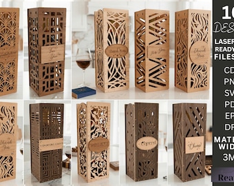 Pudełko na wino na prezent w formacie SVG, wycinane laserowo drewniane pudełko na wino, pliki CNC Glowforge, opakowanie na prezent ślubny