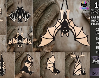 File per taglio laser di un ornamento a forma di pipistrello da appendere - Acchiappasole a forma di pipistrello in legno - Decorazione di Halloween a forma di pipistrello - Ornamento gotico da appendere svg