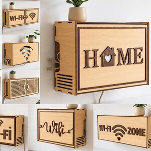 Paquete de caja para router WiFi, 10 archivos de ocultación de cubierta para router cortados con láser, caja de gestión de cables Glowforge, decoración de almacenamiento de módem de pared DXF CNC