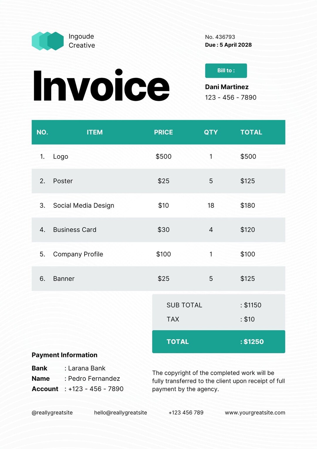 Editable Invoice Template for Small Business (google Docs, Excel) - Etsy