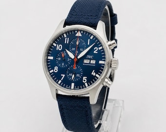 Piloten-Chronograph - Herrenuhr - Blaues Ziffernblatt, Uhrenarmband aus braunem Leder