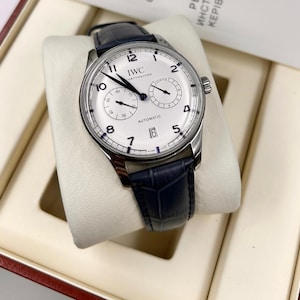 Men's Automatic Watch, Stainless Steel, Power Reserve, Blue Leather Strap