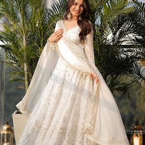 white pakistani party dresses White Pearl Embroidered Salwar Kameez, Pakistani 3-piece Suit