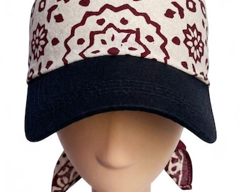 Gorra de bandana de algodón con estampado de bloques Jaipuri, sombrero de sol de verano, accesorio para el cabello hecho a mano