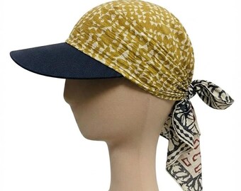 Kapelusz szalik w paski z nadrukiem ręcznym i pełnym rondem, turban z wiązaniem z tyłu, regulowany letni kapelusz przeciwsłoneczny, wyjątkowy wzorzysty nakrycie głowy.