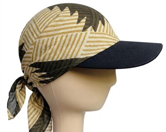 Pañuelo estampado a mano con bloques, estampados jaipuri, gorro tipo pañuelo, turbante de algodón con lazo trasero, turbante con ala ajustable, sombrero de verano con estampado único.