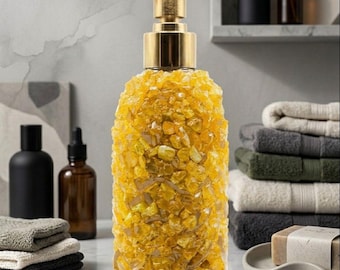 Dispensador de jabón y loción de manos de piedra hecho a mano, dispensador manual artesanal para baños, accesorio de lujo rústico orgánico, dispensador de champú