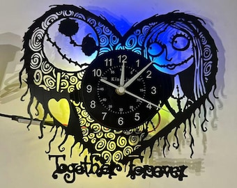 Nightmare Before Christmas Jack Skellington & Sally Wall Clock | Father's Day Gift for Him,  LED  Clock, Together Forever Themed Home Decor