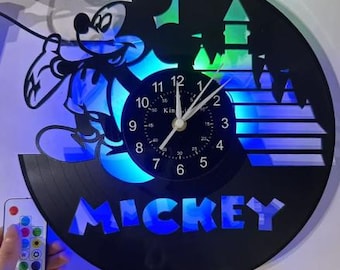 Mickey Mouse Vinyl Record Clock Magic Kingdom Castle LED Light Nursery Wall Decor