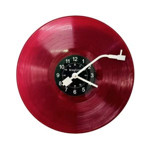 Red Vinyl Record Wall Clock, Silent Retro LP Clock, Vintage Music Decor, Non-Ticking Musician Gift, Unique Home Studio Art