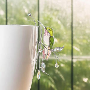 Decoración de vitrales de colibríes – Atrapasueños de cristal brillante – Arte vibrante para macetas y jardín – Un toque único para amantes de las aves