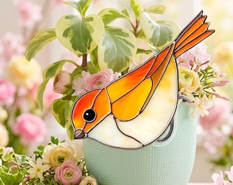 Vogel Clip Dekor, Glasmalerei-Stil Acrylvogel, Pflanzentopf Clip, Bunte Gartendekoration, Regaldekoration, Muttertagsgeschenk, Geschenk für Mama