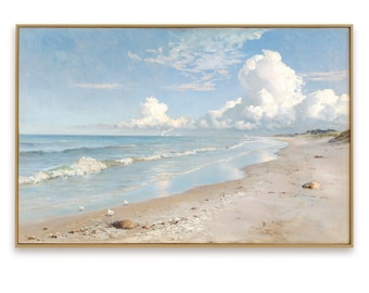 Original Hand-Painted Seascape Canvas Art, Coastal Beach Ocean View Above Sofa