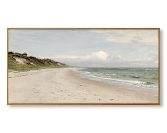 Original Hand-Painted Beach Seascape Canvas | Muted Coastal Horizon Calm Room Decor