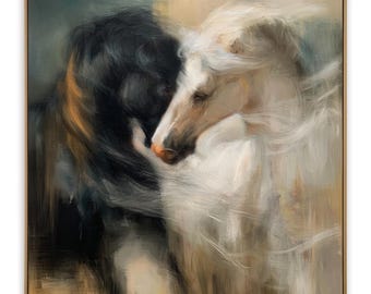 Abstract Equine Oil Painting, Textured Canvas Wall Art, Framed Equestrian Decor