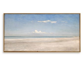 Original Hand-Painted Beach Seascape Canvas | Muted Coastal Horizon Minimalist Decor