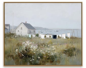 Original Coastal Seascape Canvas Painting | Horizontal Ocean Horizon Picture