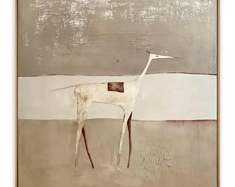 Abstract Horse Oil Painting, Textured Neutral Tone Farmhouse Wall Art