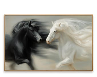 Textured Oil Painting, Two Horses Wall Art, Minimalist Equestrian Decor