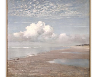 Original Muted Landscape Painting | Panoramic Beach Canvas, Rustic Farmhouse Decor