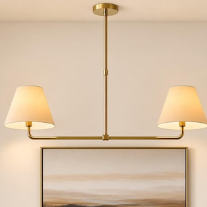 Modern Brass Double Cone Chandelier - Mid Century Linear Pendant Light,Handmade 2 Light Ceiling Fixture,Dining Room Island Lighting,