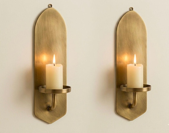 Set of 2 Handmade Brass Wall Candle Sconce,Living Room Decor