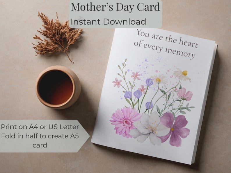 Floral Mother’s Day Card Printable, Watercolor Flower Greeting Card ...