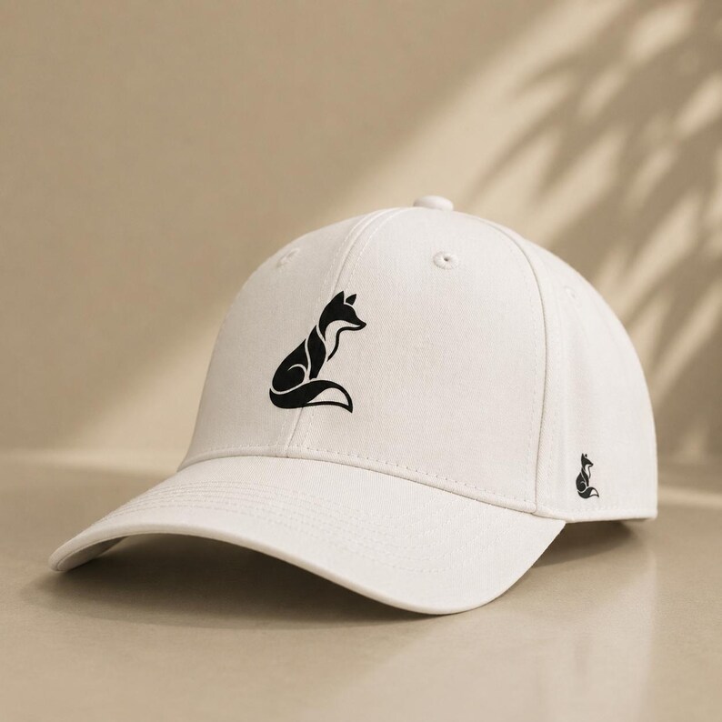 Pode incluir: Bon&eacute; de beisebol branco com uma silhueta de raposa preta na frente e um logotipo de raposa menor na lateral. O bon&eacute; tem uma aba curva e um design cl&aacute;ssico de seis pain&eacute;is.