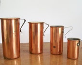 Set of Four Vintage Copper and Brass Measuring Cups. Vintage Baking. Made in Taiwan
