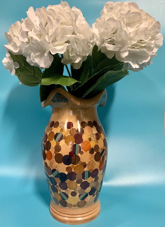 Segmented Polka Dot Wood Vase