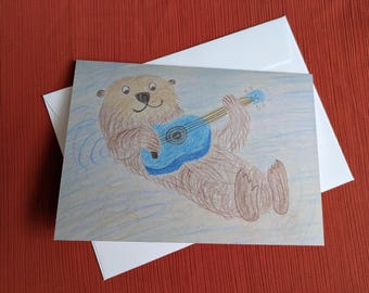 Greeting card - Otter playing a ukulele