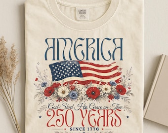 America Floral Flag 250 years T-shirt, 4th of July Patriotic Tshirt, Comfort Colors®