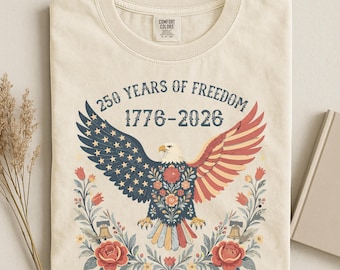 Patriotic Eagle Floral T-Shirt, 250 Years Freedom 1776-2026, Comfort Colors®