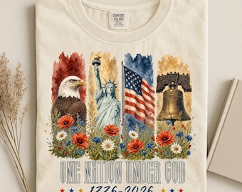 One Nation Under God 1776-2026 T-Shirt, Eagle, Statue of Liberty, USA Flag, Liberty Bell, 4th Of July, Comfort Colors®