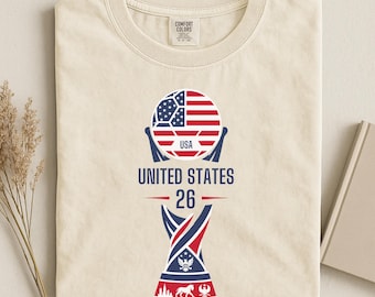 USA World Soccer Cup Trophy Tee, United States 26 Football Jersey Style Shirt, Comfort Colors®