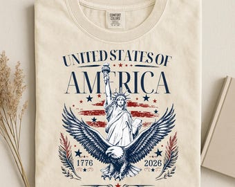 Patriotic USA Tshirt, America Statue of Liberty Eagle T-shirt, 1776 2026 Heritage Shirt, Comfort Colors®