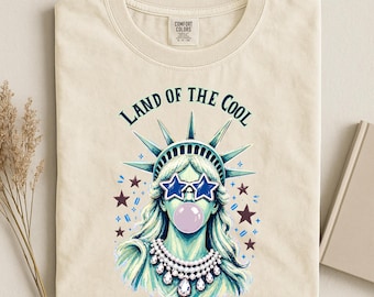 Land of the Cool, Statue of Liberty T-shirt, 4th Of July, Retro Patriotic Graphic Tee, Comfort Colors®