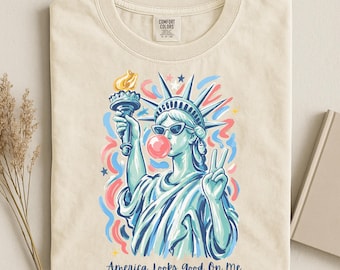 Funny 4th of July Tshirt, Statue of Liberty Illustration T-Shirt, America Patriotic Retro Aesthetic Tee, Comfort Colors®