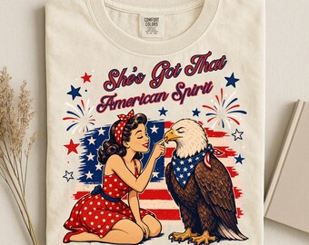 She Got That American Spirit T-shirt, 4th Of July, Patriotic Eagle Retro Tee, Comfort Colors®