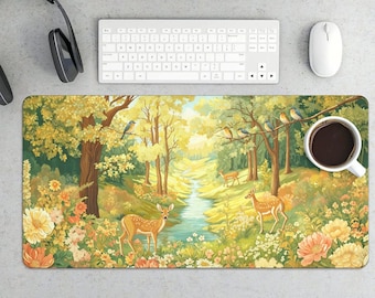 Alfombrilla de ratón para juegos Sunny Forest Deer Paradise / Alfombrilla de escritorio Nature Woodland