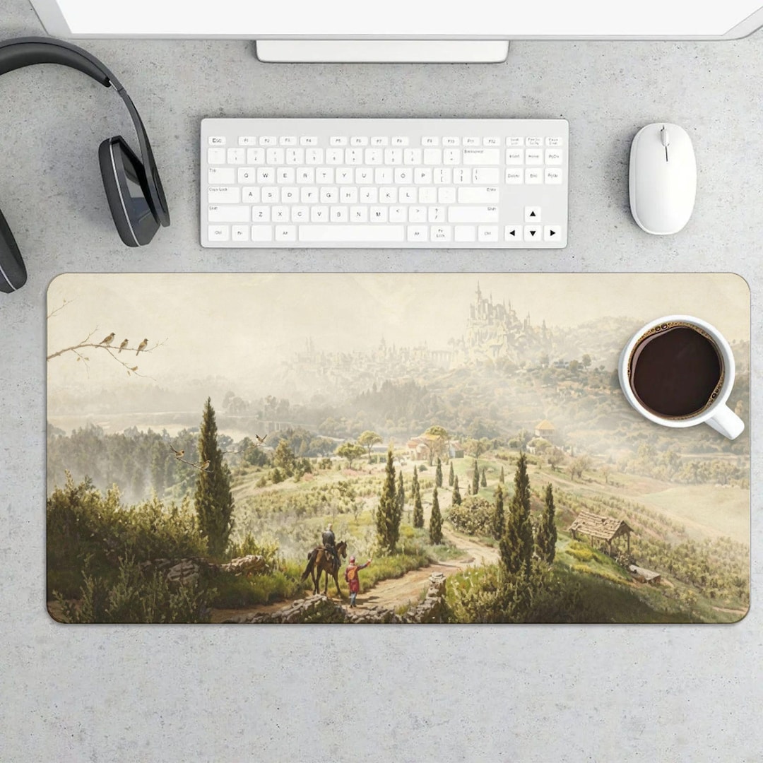 Fantasy Castle Landscape Gaming Mouse Pad - Misty Hills Epic Desk Mat ...