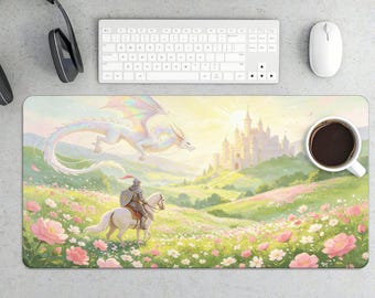 Alfombrilla de ratón Dreamy White Dragon Knight Spring Fantasy
