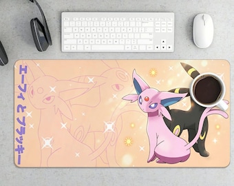 Alfombrilla de ratón para juegos Espeon y Umbreon rosa y negra Eeveelution / Alfombrilla de escritorio de anime Pokémon