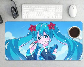 Alfombrilla de ratón para juegos Hatsune Miku Strawberry Vocaloid / Alfombrilla de escritorio de anime kawaii para gamers