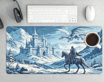 Alfombrilla de ratón Epic Blue Knight Dragon Winter Fantasy