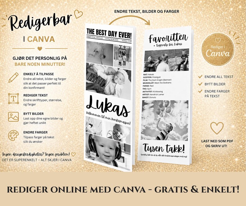 Humanetisk Konfirmasjonshefte Mal / Redigerbar Canva Bordhefte (Digital Nedlasting) Borgelig Konfirmasjon - Detalles personales imagen 8