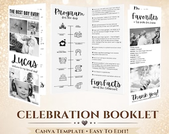 Elegant Celebration Booklet Template  (Editable Canva Printable) Confirmation Program, Baptism, Birthday, Baby Shower, Wedding